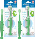 Dr Brown's Baby Toddler Toothbrush Green and Orange Dinosaur 2-Pack Ages 1-4 Years Soft Bristles Suction Cup Base