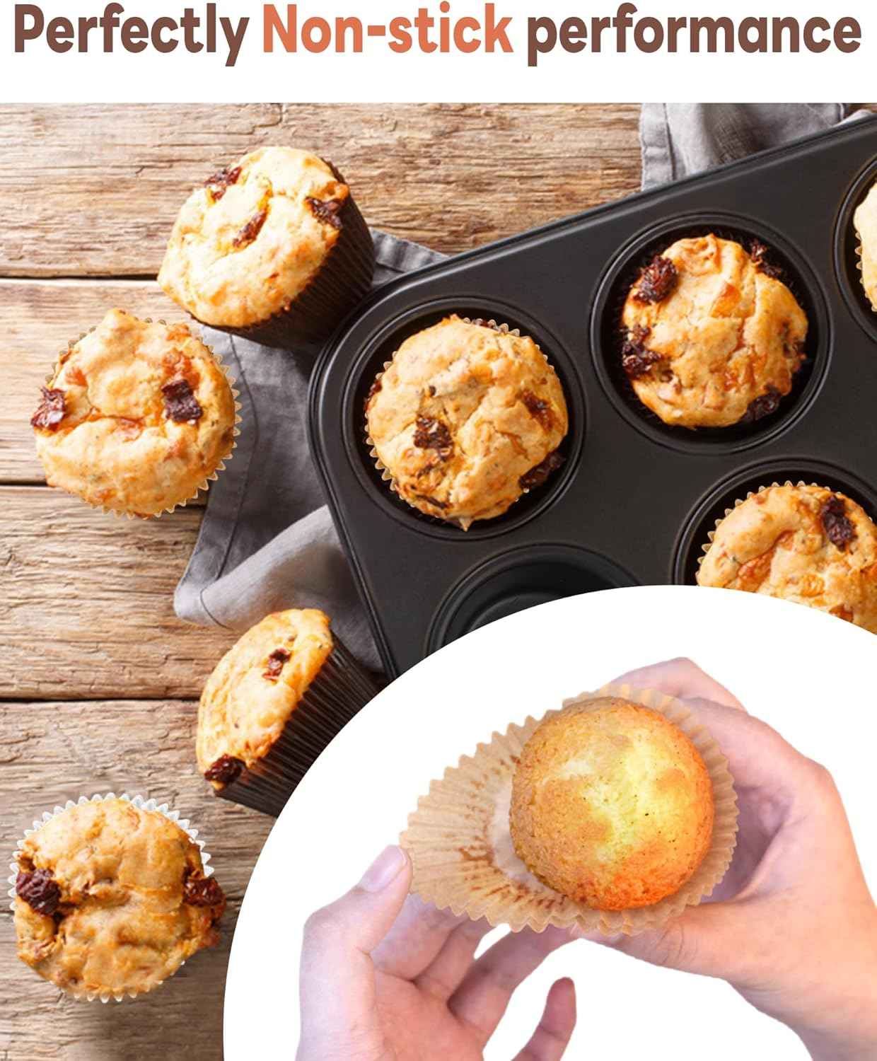 Non-stick 200pcs Standard Cupcake Liners for Baking, Natural, Food-grade Cupcake Wrapper, Greaseproof Parchment Muffin Liners