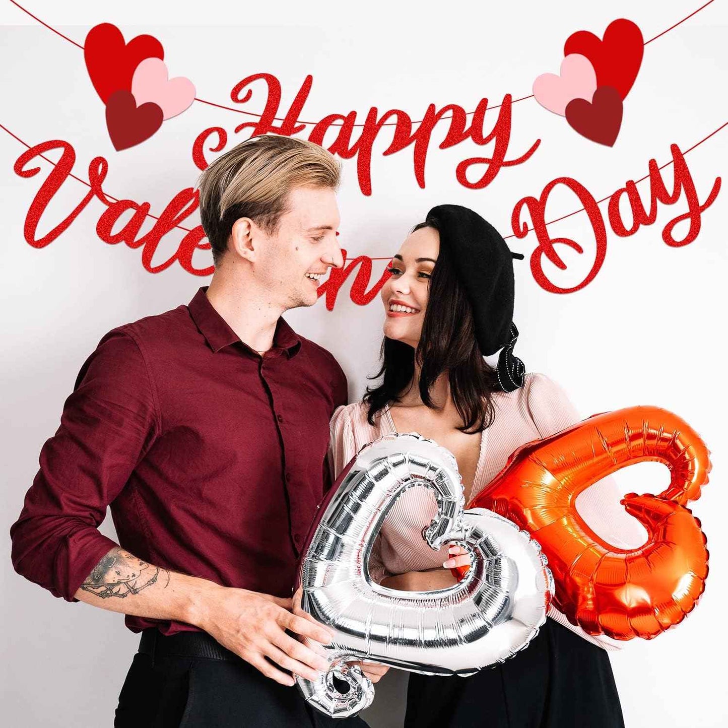 Valentine's Day Garland Banner Including Glitter Happy Valentine's Day Banner, Valentines Gnomes Garland Banner, XOXO Heart Garland for Valentines Gnomes Wedding Engagement Anniversary Party