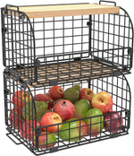 2-Set Stackable Wire Baskets with Openable Top - Versatile Kitchen, Pantry, and Countertop Organizer