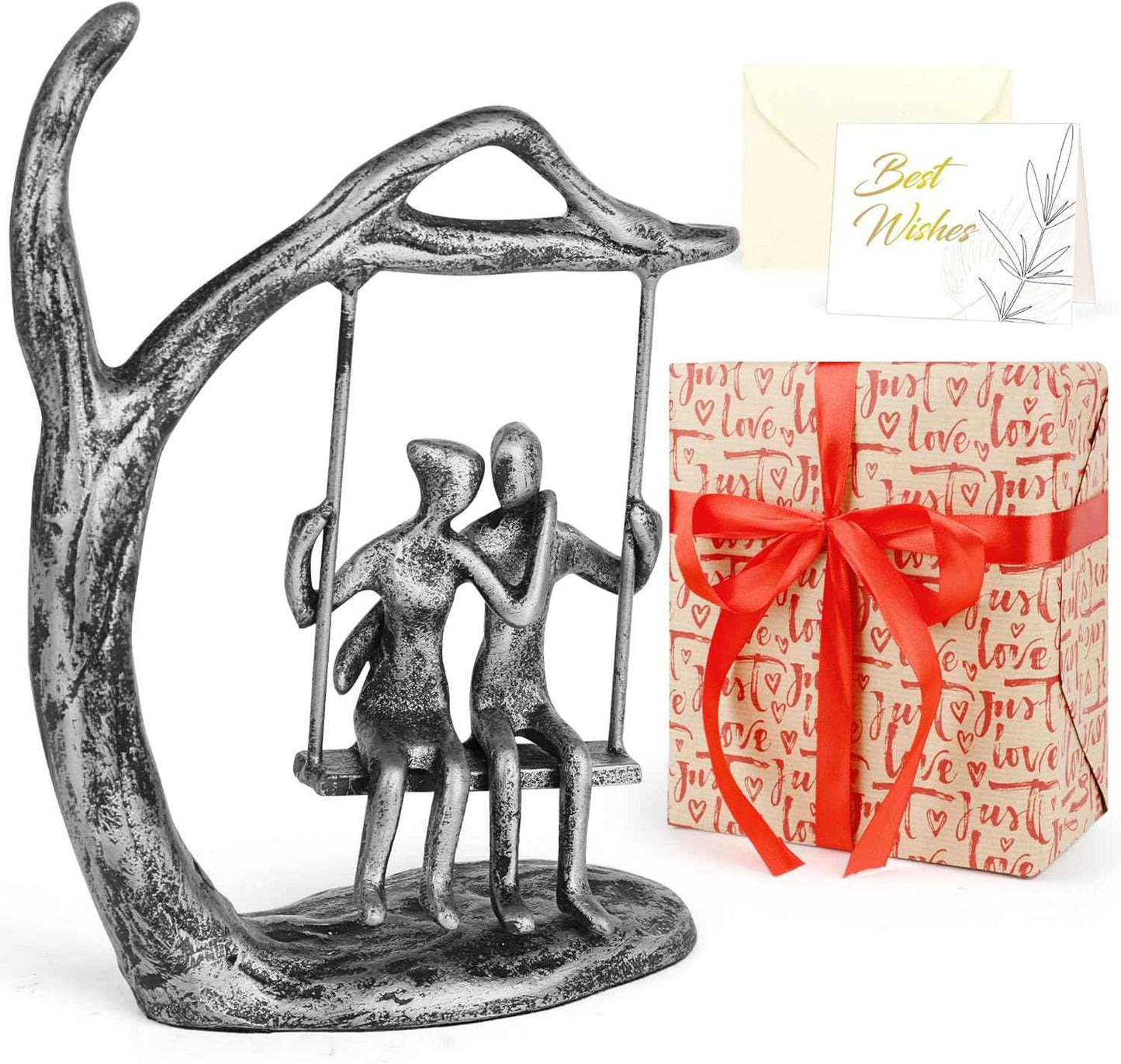 Anniversary Wedding Gifts for Couple/Her - Romantic Couple Statue in Love, Black Metal Figurine Sweet Loving Together Iron Sculpture Decor, Valentines Gifts for Wife Husband Birthday