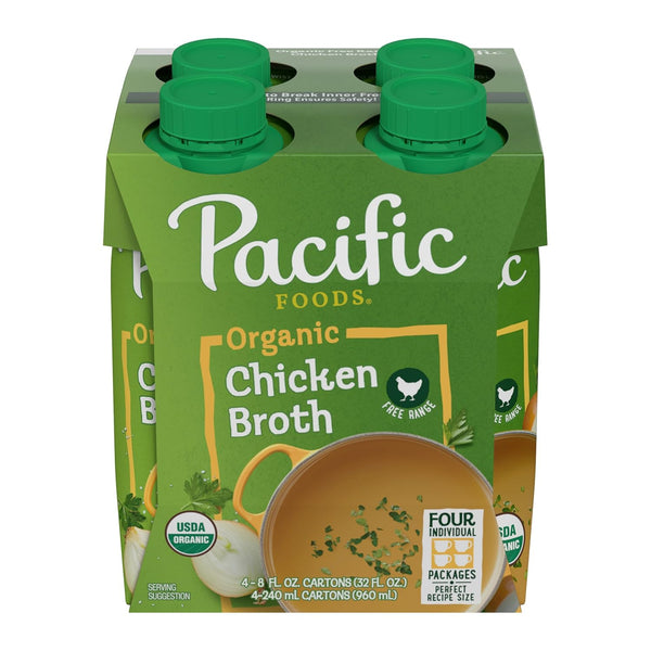 Pacific Foods Organic Low Sodium Chicken Broth 8 Ounce 4 Pack No Artificial Preservatives