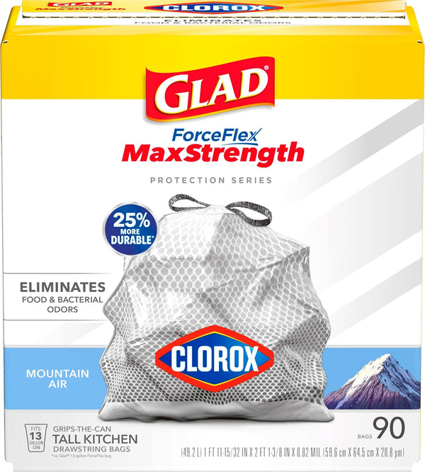 Glad Tall Kitchen Trash Bags 13 Gallon, MaxStrength Cherry Blossom Garbage Bags, Drawstring, 90 Count - Rayz Mart