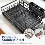 Large capacity dish drying rack for kitchen counter with utensil holder and efficient drainage