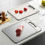 Double Sided 304 Stainless Steel & Wheat Straw Cutting Board with Non-Toxic Design, 14.4'' x 9.8'' Chopping Board, Dishwasher Safe