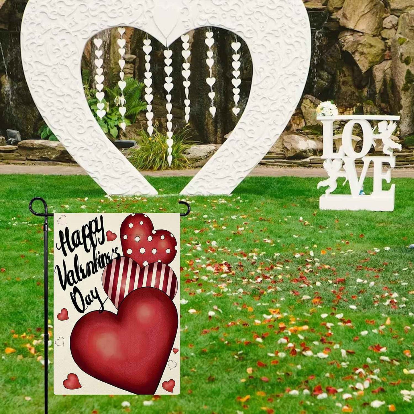 Valentines Day Garden Flag 12x18 Inch Double Sided Love Heart Small Seasonal Valentine’s Day Flag Yard Outdoor Flag Decoration