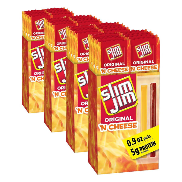 Slim Jim Original 'N Cheese Smoked Meat Sticks, 10 Count, 0.9 oz Each