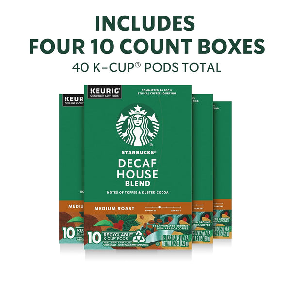 Starbucks Decaf House Blend Medium Roast K-Cup Coffee Pods for Keurig Brewers