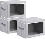 Storage Bins with Lids - Fabric Closet Storage Bins with Window, Collapsible Baskets for Shelves 4 Pack, Home Decorative Boxes for Clothes, Closet, Office, Grey