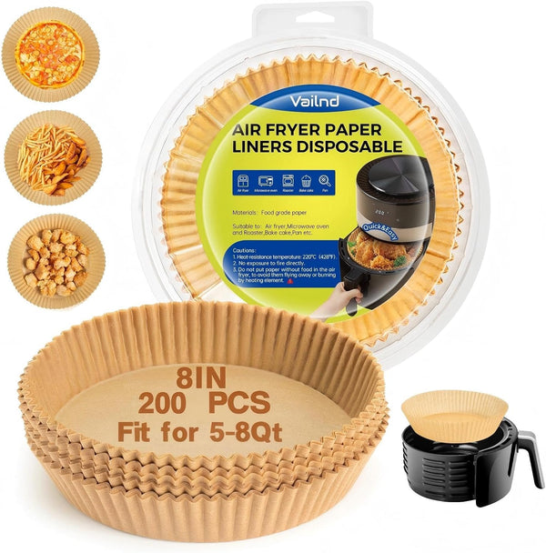 Vailnd Rectangle Air Fryer Paper Liners 200Pcs for Ninja DZ201&DZ550 | Bella Slim 4QT&6QT | Cosori | Instant Dual‑basket Air Fryer, Simple Cleanup, Greasy Proof, Disposable Airfryer Sheets 8.6x5.5In