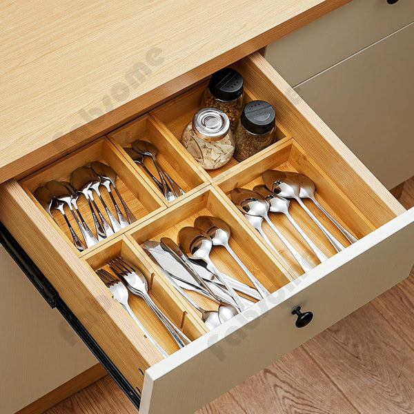 Bamboo Wood Drawer Organizer Set for Kitchen Bathroom Office