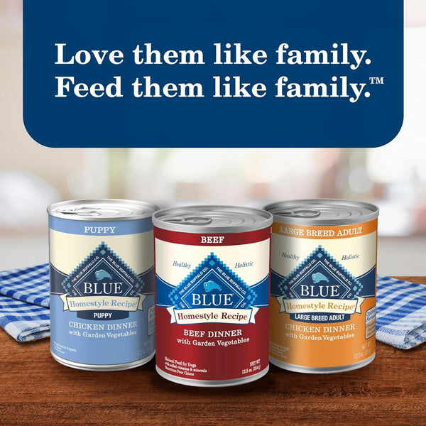 blue buffalo homestyle recipe adult wet dog food, chicken and beef dinner variety pack, 12.5-oz cans, 6 count, 3 of each