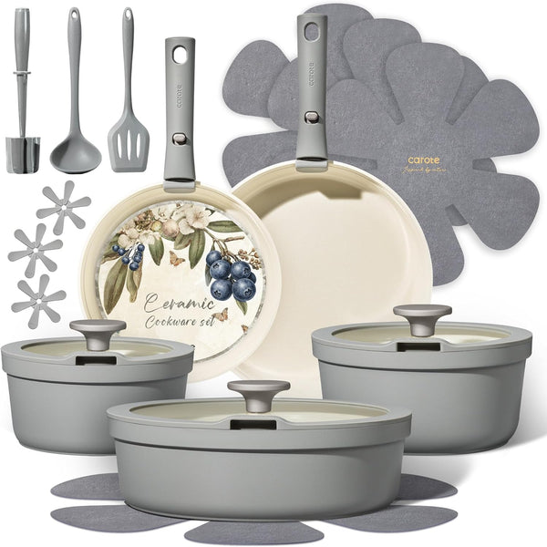 20-piece ceramic cookware set with detachable handles and non-stick coating