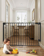 Cumbor 29.2–43" Baby Gate for Stairs, Wall-Mounted (Drill Required), Expandable No Bottom Bar Dog Gate, Auto Close Extra Wide Walk Thru, Pet & Toddler Proof Gate, Top & Bottom of Stairways (White)