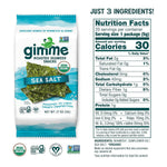 Gimme Organic Premium Roasted Seaweed Snacks, Sea Salt, 20 Count, Keto, Vegan, Gluten-Free