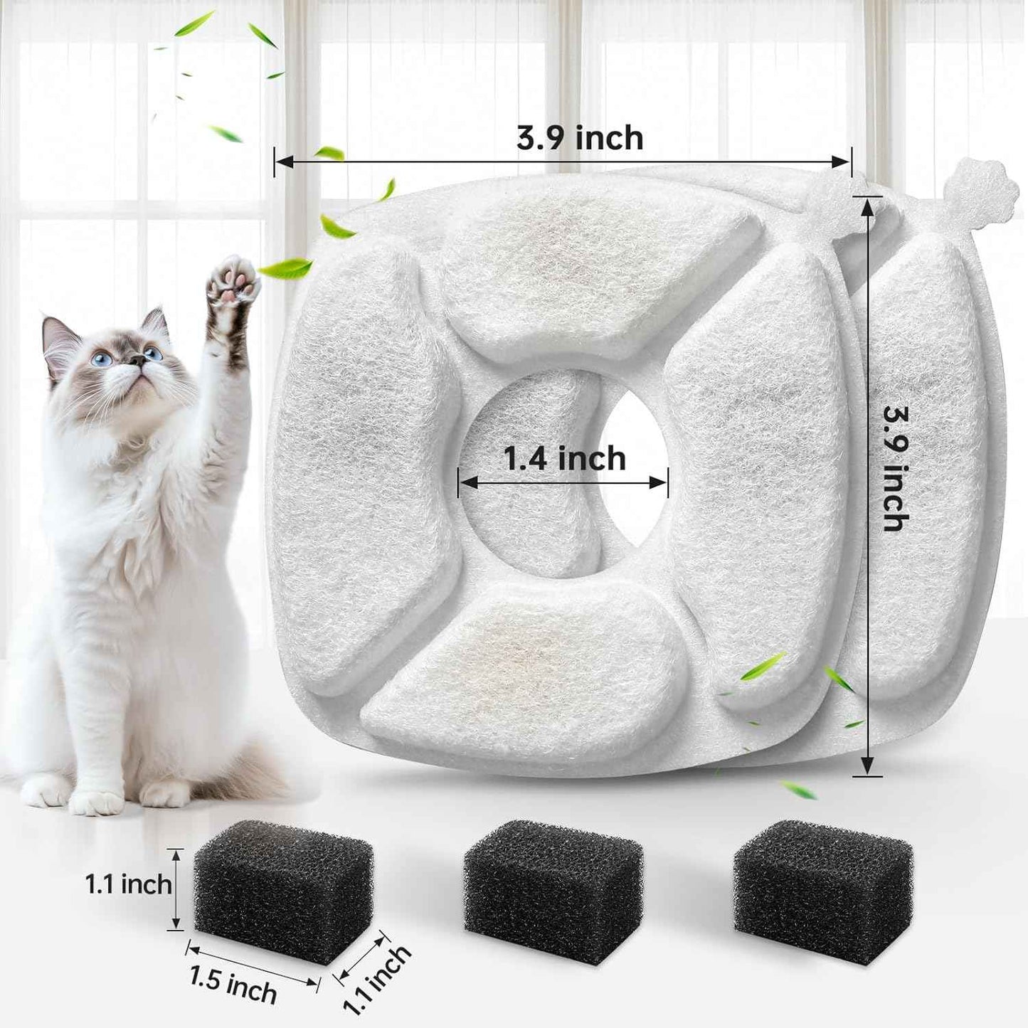 32 Pcs Cat Water Fountain Replacement Filters-16 Pack Cat Fountain Filters with 16 Pack Sponges, Enhanced Compatibility Pet Fountain Filter Fit for 95oz/2.8L 135oz/4L 67oz/2L Pet Drinking Fountain