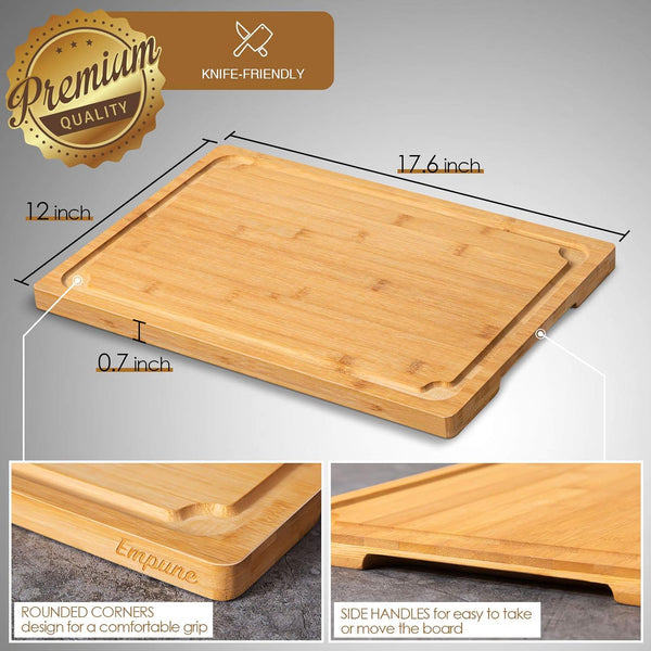 Extra Large Bamboo Cutting Board with Juice Groove and Handles for Kitchen