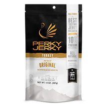 Perky Jerky Original Turkey Jerky, 14oz, Low Sodium, 10g Protein per Serving, Low Fat, 100% U.S. Sourced, Handcrafted, Tender Texture and Bold Flavor