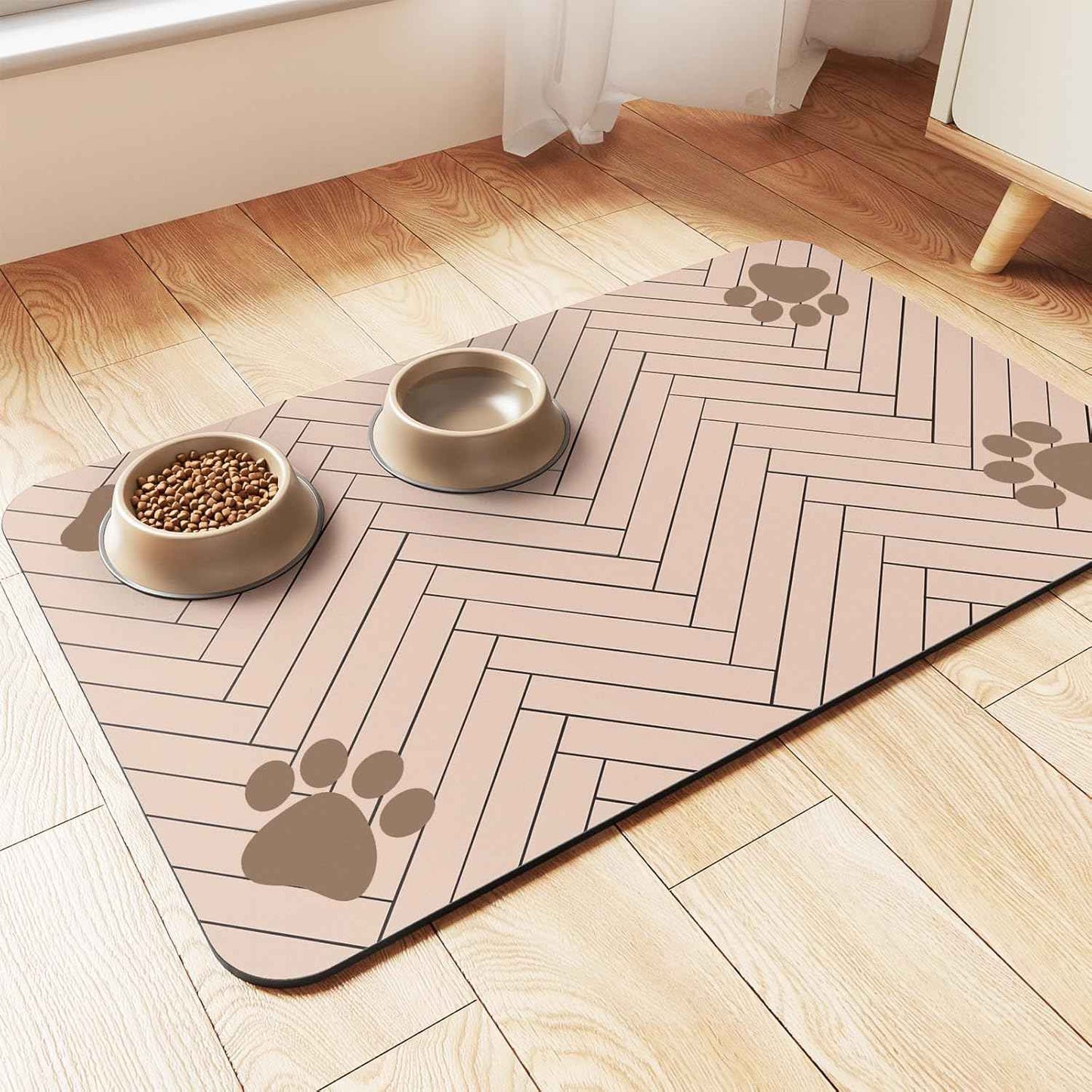 Pet Feeding Mat-Absorbent Pet Placemat for Food and Water Bowl, with Waterproof Rubber Backing, Quick Dry Water Dispenser Mat for Dog and Cat (12"x20", Striped Dark Gray)
