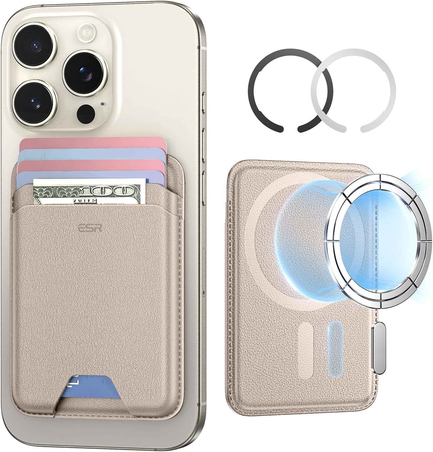 ESR for MagSafe Wallet, 5-Card Holder With RFID Blocking, MagSafe Sticker Included, Slim Magnetic Wallet for iPhone 17/16/15/14/13/12 Series and Selected Samsung Devices, Not for 13/12 Mini, Black