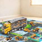 Niplooow toddler boys construction truck vehicle toy set with play mat and die-cast toy car for kids 3-5