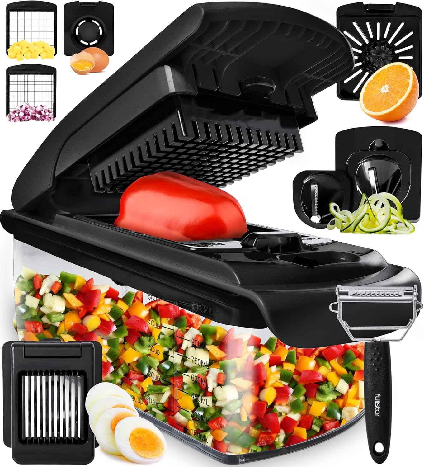 Fullstar The Original Pro Chopper - Vegetable Chopper and Spiralizer, Food Chopper with Container, Fruit Slicer, Kitchen Gadgets & Accessories, Home Essentials (4 in 1, White)