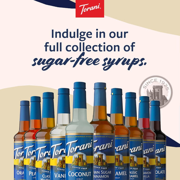 Torani sugar-free vanilla flavored syrup, zero-calorie, 25.4 fl oz, pump included