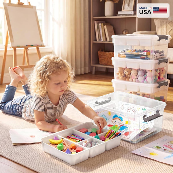 17-Quart Plastic Storage Box with Removable Tray for Arts and Crafts Supplies