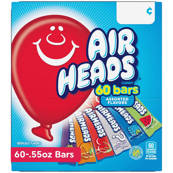 Airheads Full-Size Candy Bars Variety Pack Individually Wrapped 60 Count Box