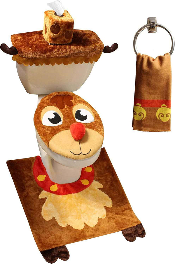 JOYIN 5 Pieces Christmas Theme Bathroom Decoration Set w/Toilet Seat Cover, Rugs, Tank Cover, Toilet Paper Box Cover and Santa Towel for Xmas Indoor Décor, Party Favors (Santa)