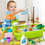 pupu pig kitchen sink play toy with electric faucet and fishing game for boys and girls