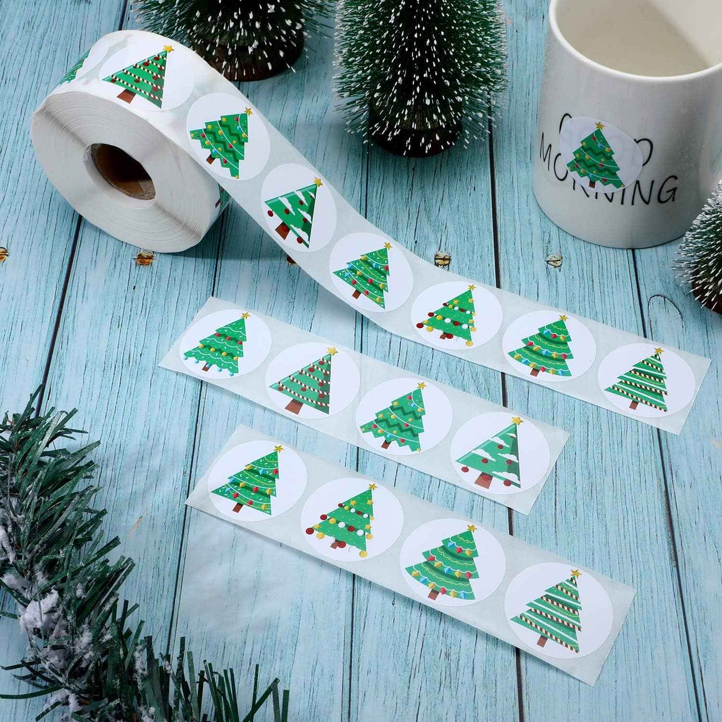 500 Pieces Christmas Tree Roll Stickers Christmas Holiday Stickers for Xmas Decorations, DIY Craft, Scrapbooking