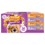 purina friskies gravy wet cat food variety pack, poultry shreds, meaty bits and filets for adult cats, 5.5 oz cans, pack of 32