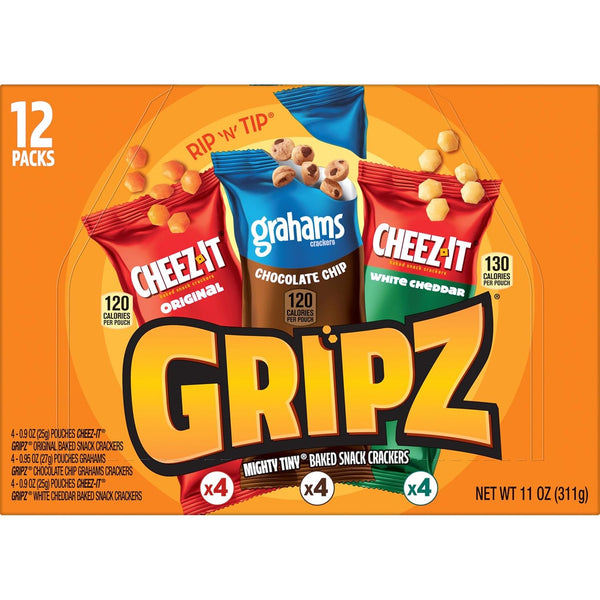 Gripz Mini Baked Snack Crackers Variety Pack 11oz Box 12 Pouches