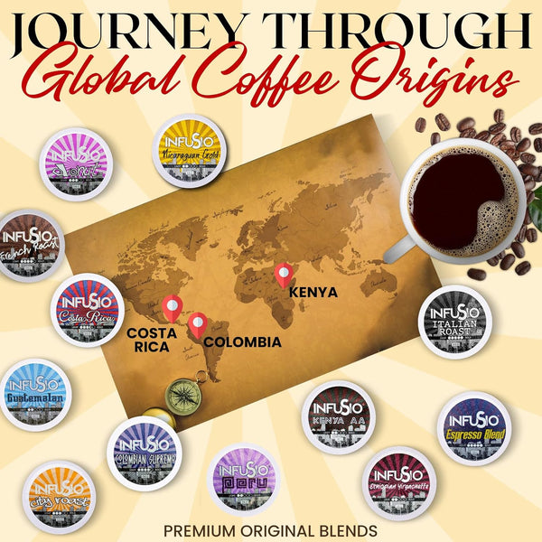 InfuSio Coffee Pods Variety Pack, 96 Count, 12 Blends, Compatible with Keurig K-Cup 2.0 Brewers
