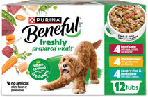 Purina Beneful Gravy Wet Dog Food Variety Pack with real beef, chicken, and lamb, 12 x 10 oz tubs
