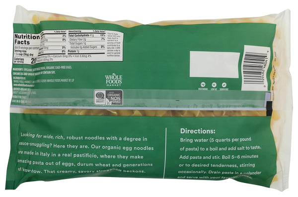 365 by Whole Foods Market organic wide egg noodles 16 oz, made with organic durum wheat semolina and cage-free eggs