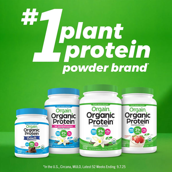 Orgain Organic Vegan Protein Powder, Creamy Chocolate Fudge - 21g Plant Protein, 6g Prebiotic Fiber, Low Net Carb, No Lactose Ingredients, No Added Sugar, Non-GMO, For Shakes & Smoothies, 2.03 lb