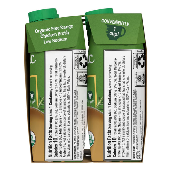 Pacific Foods Organic Low Sodium Chicken Broth 8 Ounce 4 Pack No Artificial Preservatives