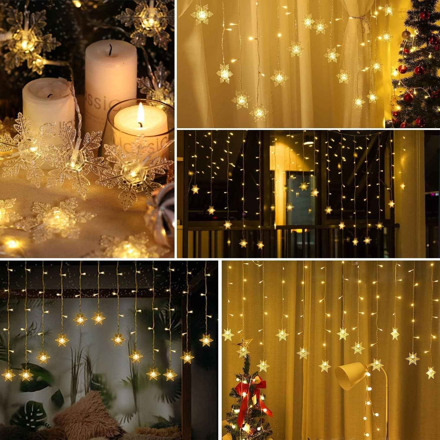 LED Curtain Lights,13ft/4M 96 LED Snowflake Curtain String Lights Plug-in Window Curtain Lights with 8 Modes Decoration for Christmas, Wedding, Party,Wall, Home Decorations (Warm White)