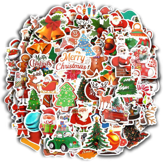 JULBEAR 200PCS Christmas Stickers, Non-Repeating Vinyl Holiday Party Stickers for Water Bottles, Cards, Scrapbooking Crafts Christmas Decorations Party Favors, Christmas Gifts for Kids Teens Adults