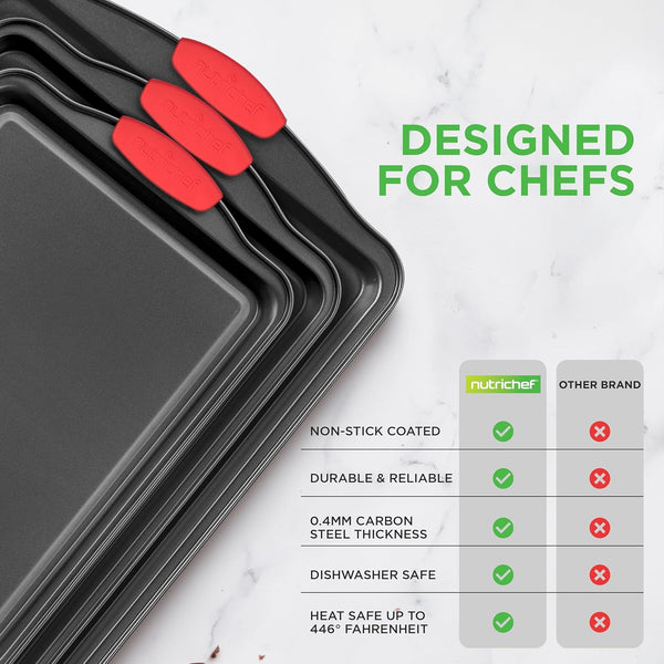 NutriChef 3-Piece Nonstick Kitchen Oven Baking Pans Set
