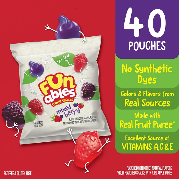 Funables Mixed Berry Fruity Snacks, 40 individually wrapped pouches, 32 oz, 40 ct