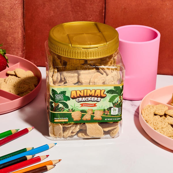 ChocZero Animal Crackers, Sugar Free Cinnamon Cookies, Gluten Free, Keto Friendly, High Fiber, 12 oz Tub