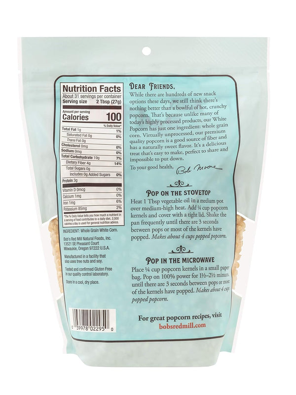 Bob's Red Mill White Popcorn, 30oz, 4-pack, Non GMO, Whole Grain, Vegan, Kosher