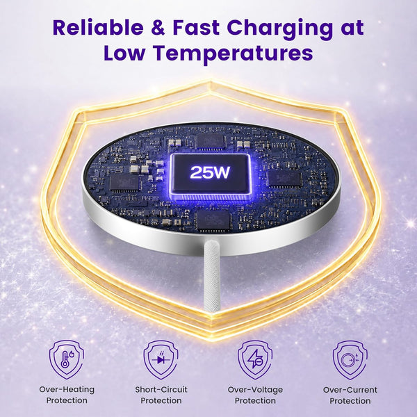 25W Magnetic Wireless Charger: Fast Charging Pad for iPhone 17 16 15 14 13 12 Pro Max, Samsung Galaxy S26 S25, Google Pixel 10, AirPods-Slim Portable for Travel Bedside Office-White 2 Pack
