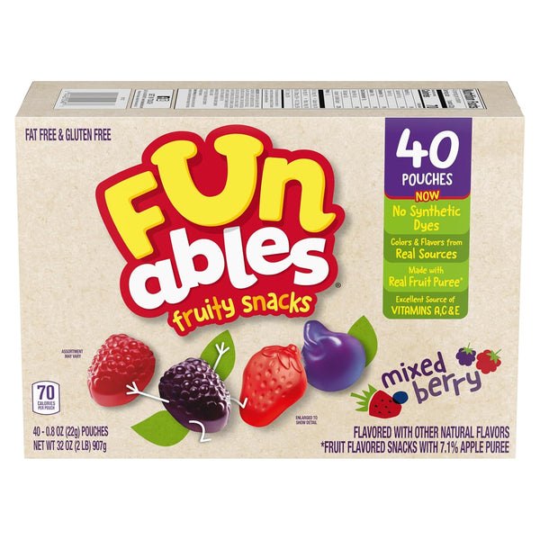 Funables Mixed Berry Fruity Snacks, 40 individually wrapped pouches, 32 oz, 40 ct