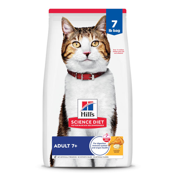 Hill's Science Diet Adult 7+, Senior Adult 7+ Premium Nutrition, Dry Cat Food, Chicken Recipe, 7 lb Bag