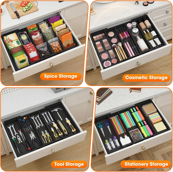 Large Silverware Organizer for Kitchen Drawers, Expandable Utensil Drawer Organizer