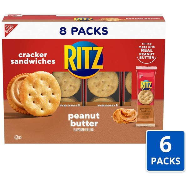 RITZ Peanut Butter Sandwich Crackers, 48 Snack Packs, 6 Boxes, 6 Crackers Per Pack